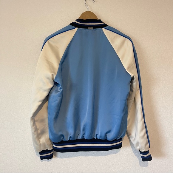 Vintage Coach Reversible Varsity Jacket M/L Blue Satin Bomber Floral Snap *Flaw - Picture 10 of 16
